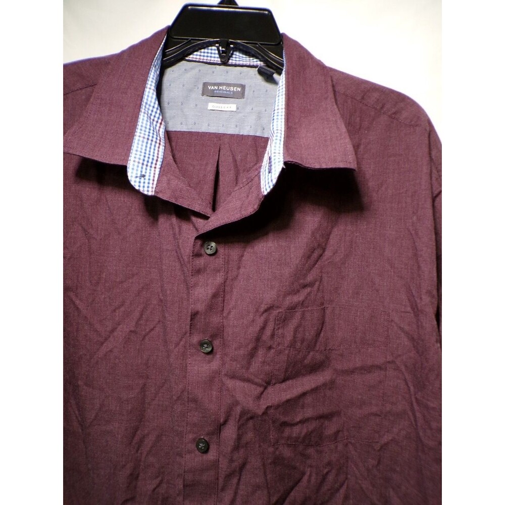 Van Heusen Originals Dress Shirt Men's 2XL Burgundy Classic Fit Long Sleeve - Picture 2 of 5